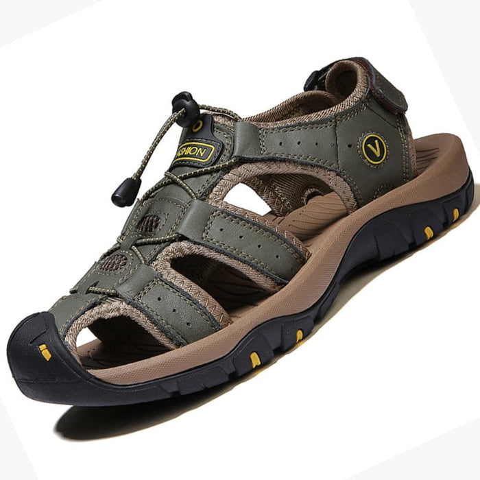 Summer Open-Toe Sandals for Men: olive green, black closed-toe sport sandal, outdoor athletic style