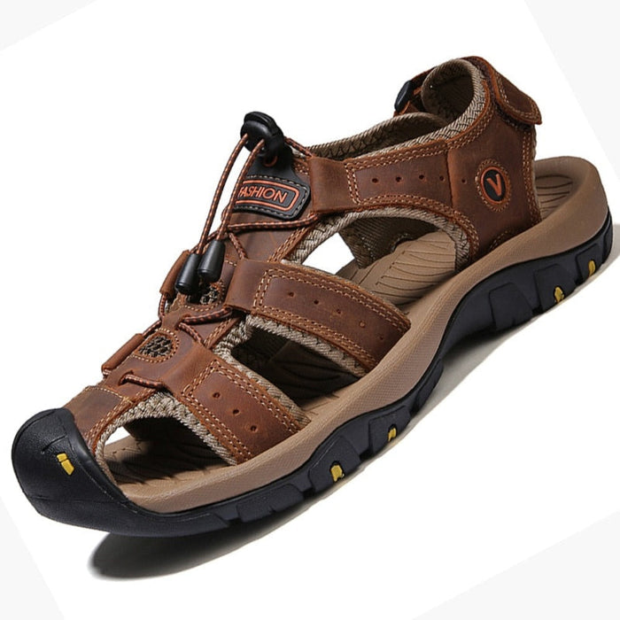 Summer Open-Toe Sandals for Men: olive green, black closed-toe sport sandal, outdoor athletic style