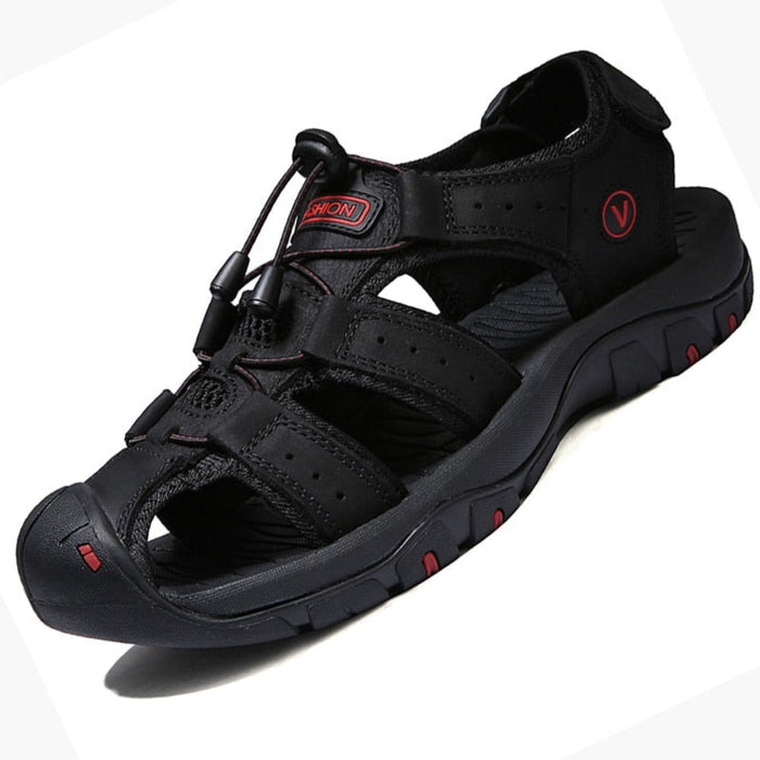 Summer Open-Toe Sandals for Men: olive green, black closed-toe sport sandal, outdoor athletic style