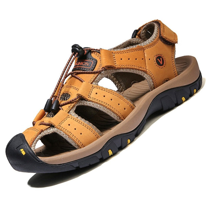 Summer Open-Toe Sandals for Men: olive green, black closed-toe sport sandal, outdoor athletic style