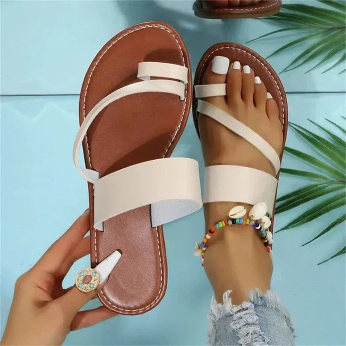 Summer Slippers for Women, Vegan Leather Footwear: black, brown flat sandals, minimal strappy style