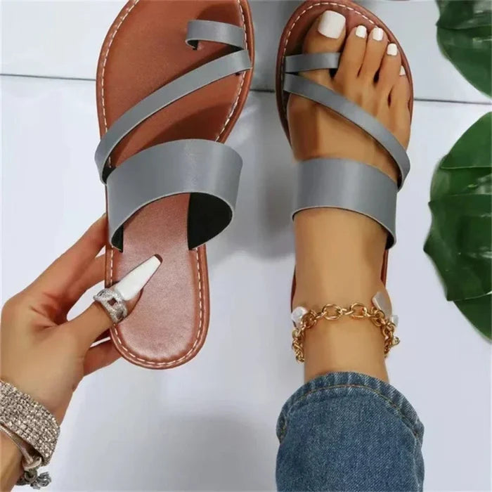 Summer Slippers for Women, Vegan Leather Footwear: black, brown flat sandals, minimal strappy style