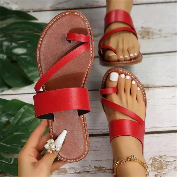 Summer Slippers for Women, Vegan Leather Footwear: black, brown flat sandals, minimal strappy style