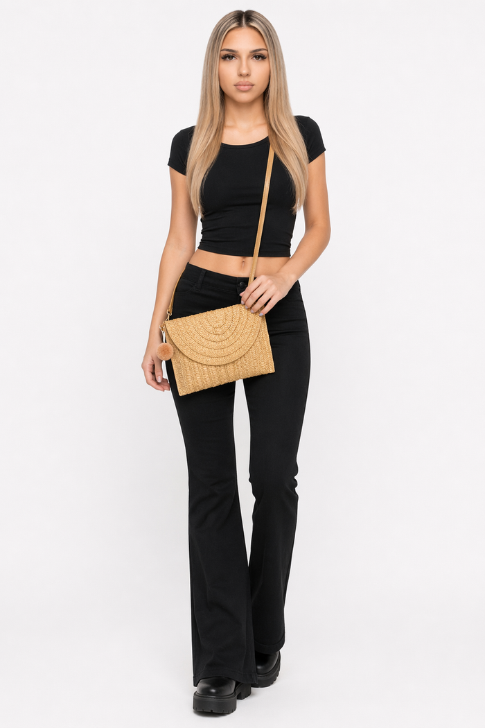 Summer Straw Crossbody Purse Khaki