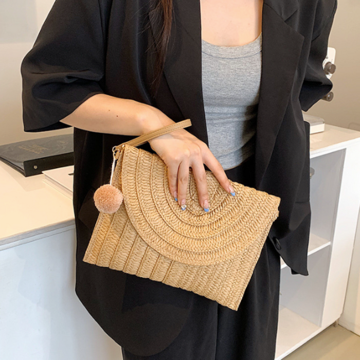 Summer Straw Crossbody Purse: tan, beige handbag/clutch, boho style