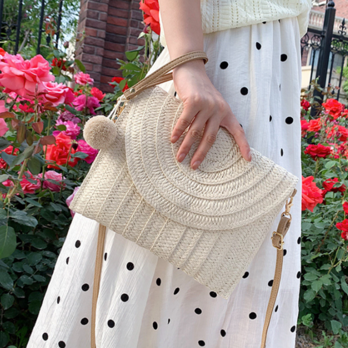 Summer Straw Crossbody Purse: tan, beige handbag/clutch, boho style