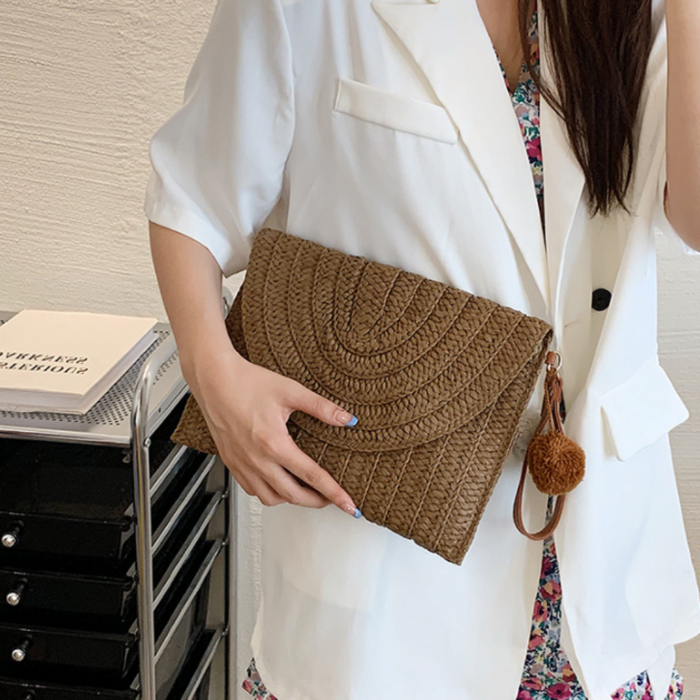 Summer Straw Crossbody Purse: tan, beige handbag/clutch, boho style