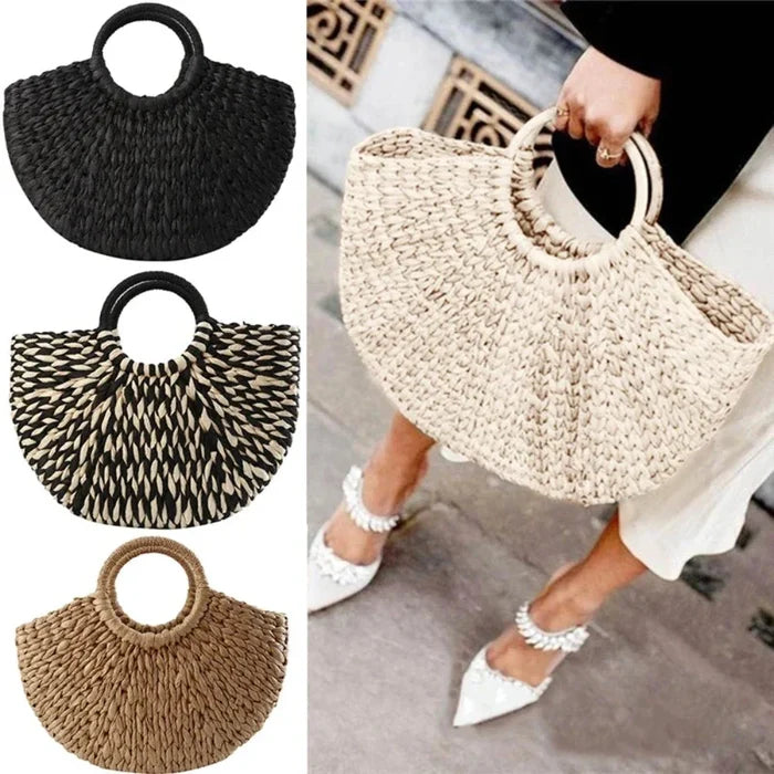 Summer Woven Tote for Women: black, white handbag, woven statement accessory style