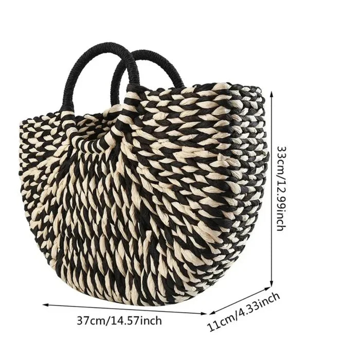 Summer Woven Tote for Women: black, white handbag, woven statement accessory style