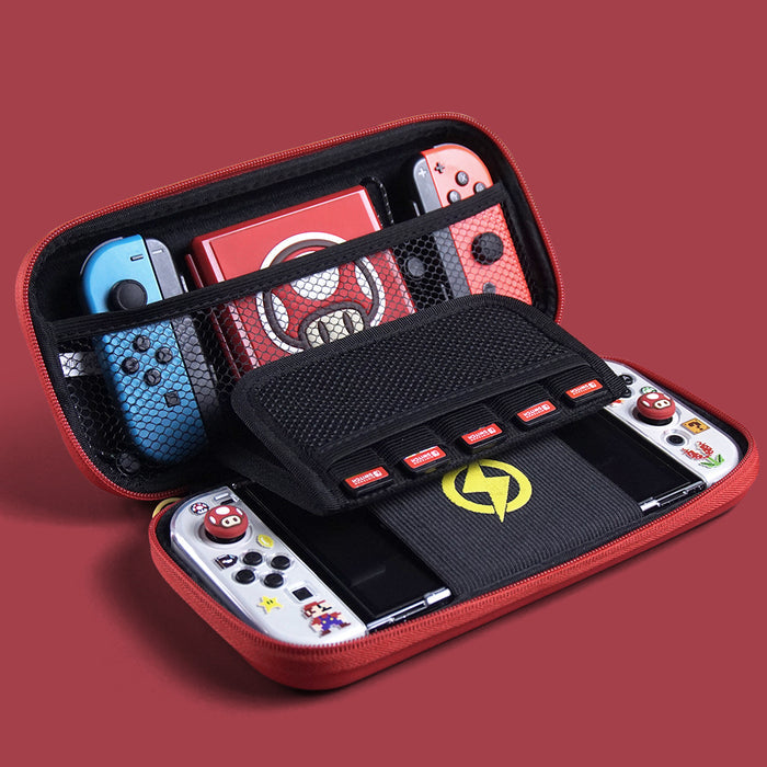 Super Mario Switch Case with Stand: red, white Nintendo-style retro video game console theme, retro gaming, cartoon/pixel-art