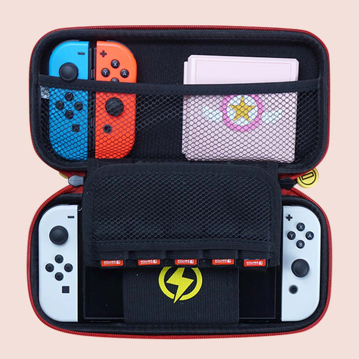 Super Mario Switch Case with Stand: red, white Nintendo-style retro video game console theme, retro gaming, cartoon/pixel-art