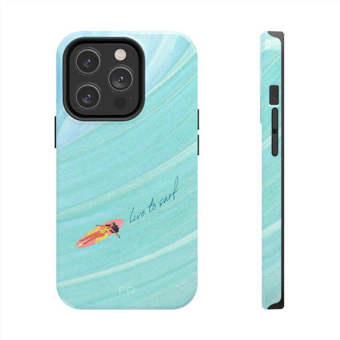 Surf Strong iPhone Case with Wireless Charging: aqua, turquoise surfing theme, minimal beach/surf graphic style