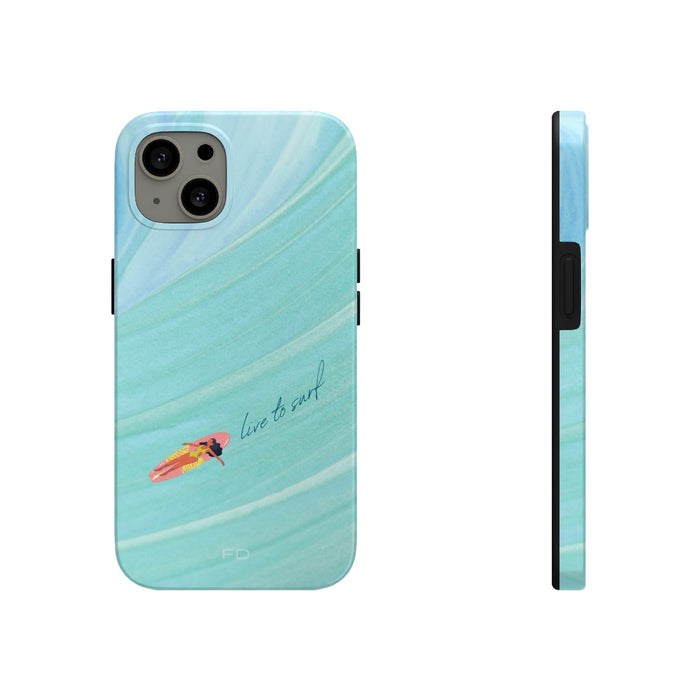 Surf Strong iPhone Case with Wireless Charging: aqua, turquoise surfing theme, minimal beach/surf graphic style