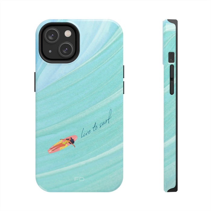 Surf Strong iPhone Case with Wireless Charging: aqua, turquoise surfing theme, minimal beach/surf graphic style