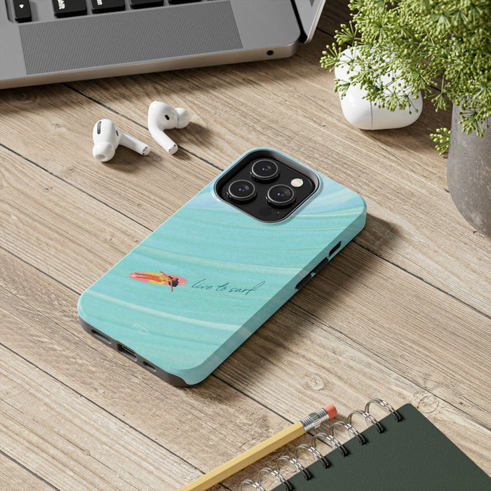 Surf Strong iPhone Case with Wireless Charging: aqua, turquoise surfing theme, minimal beach/surf graphic style