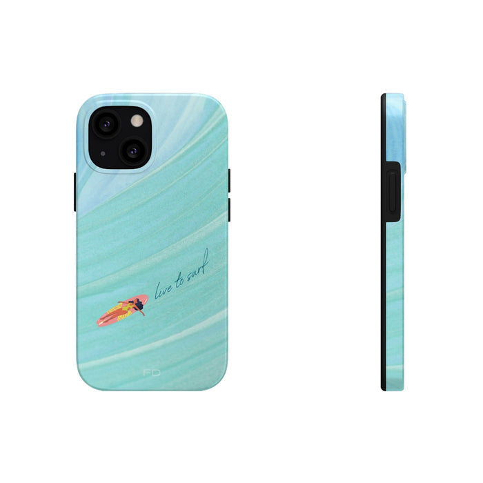 Surf Strong iPhone Case with Wireless Charging: aqua, turquoise surfing theme, minimal beach/surf graphic style