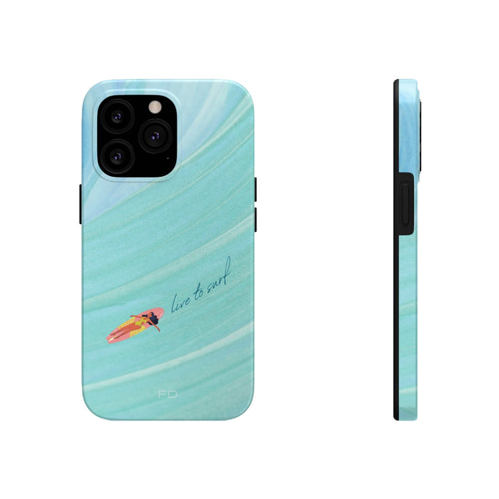 Surf Strong iPhone Case with Wireless Charging: aqua, turquoise surfing theme, minimal beach/surf graphic style