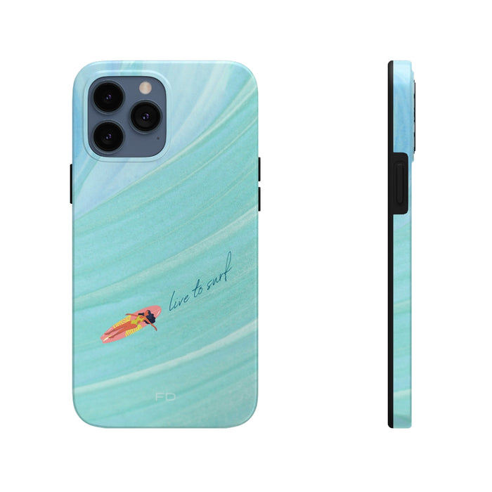 Surf Strong iPhone Case with Wireless Charging: aqua, turquoise surfing theme, minimal beach/surf graphic style