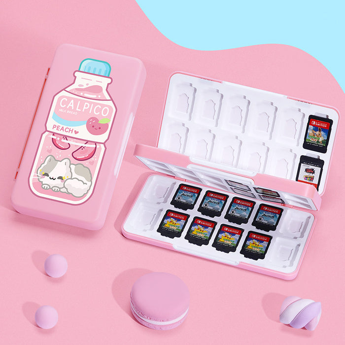 Switch Game Cartridge Case with Protection: teal blue, white game card storage case with small game cards, cartoon style