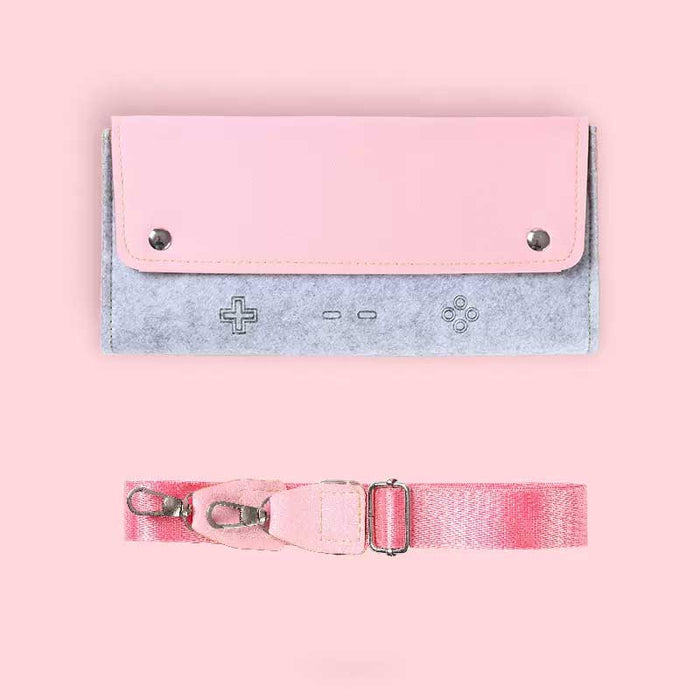 Switch Lite Travel Case: turquoise blue, light gray belt pouch with adjustable strap, minimal style