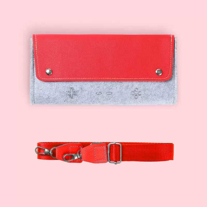 Switch Lite Travel Case: turquoise blue, light gray belt pouch with adjustable strap, minimal style