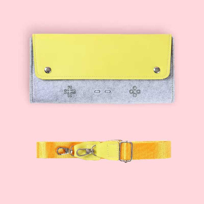Switch Lite Travel Case: turquoise blue, light gray belt pouch with adjustable strap, minimal style