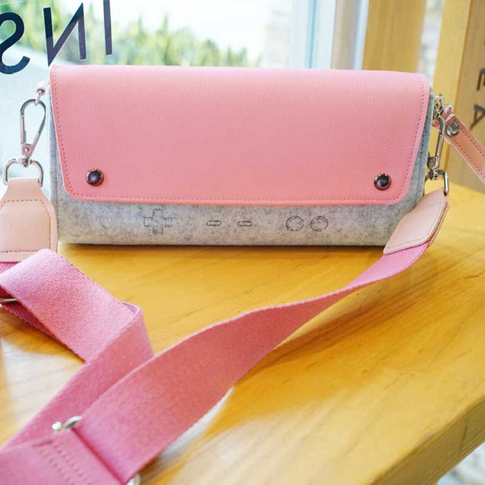 Switch Lite Travel Case: turquoise blue, light gray belt pouch with adjustable strap, minimal style