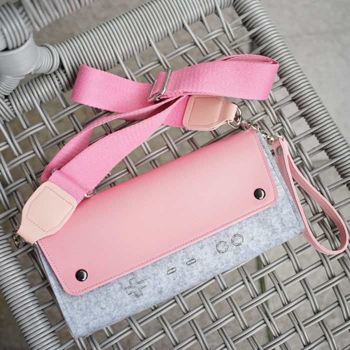 Switch Lite Travel Case: turquoise blue, light gray belt pouch with adjustable strap, minimal style