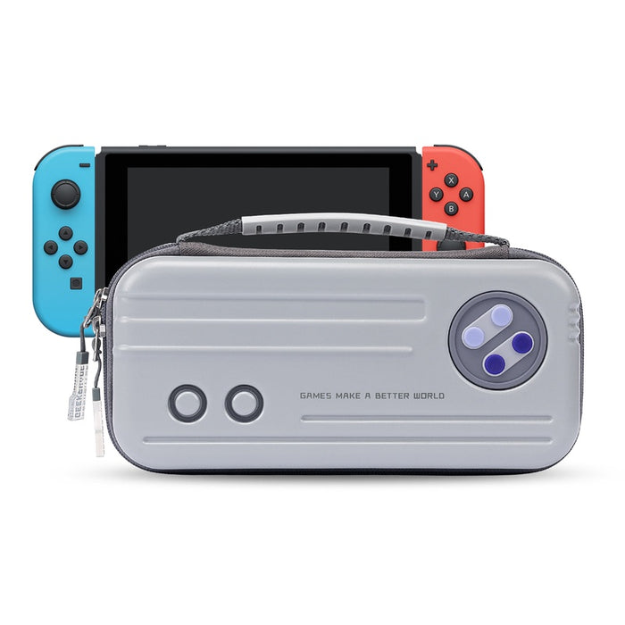 Switch OLED Carrying Case with Game Slots: light gray, black Nintendo Switch carrying case, retro game controller-inspired st