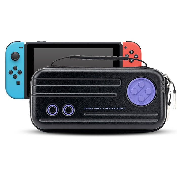 Switch OLED Carrying Case with Game Slots: light gray, black Nintendo Switch carrying case, retro game controller-inspired st