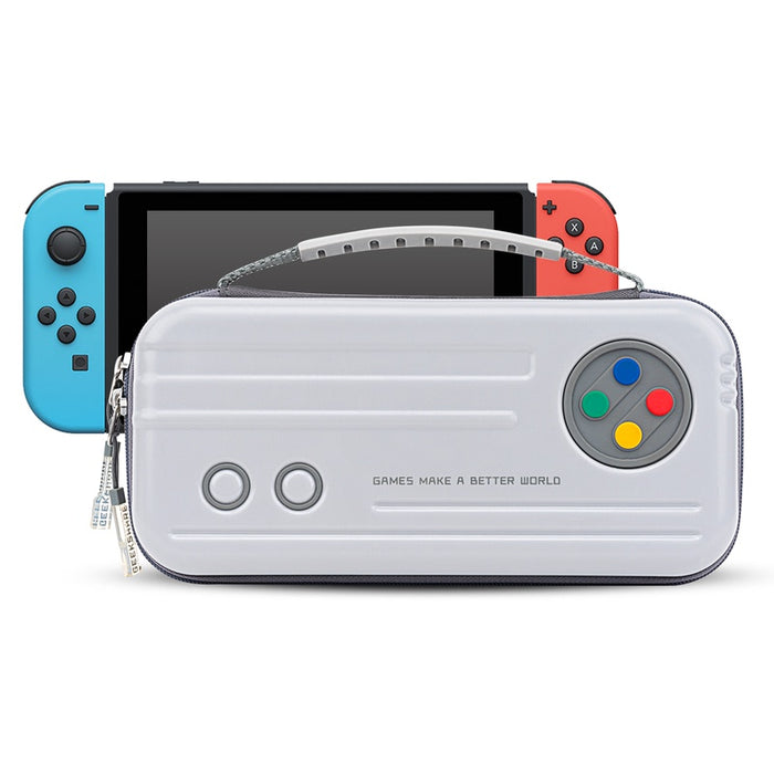 Switch OLED Carrying Case with Game Slots: light gray, black Nintendo Switch carrying case, retro game controller-inspired st