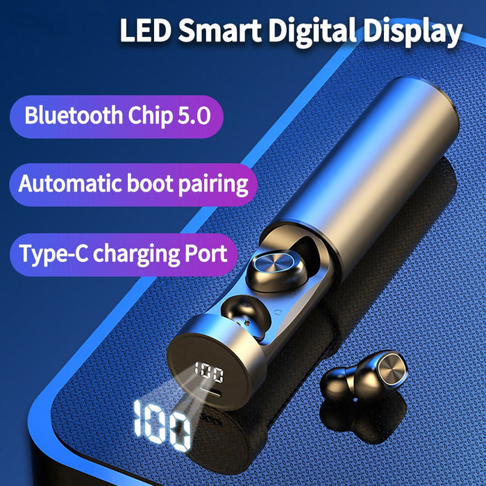 T8 Ninja Dragons True Wireless Bluetooth 5.0 Earbuds: Clear and Distinct: metallic blue, black wireless earbuds with charging