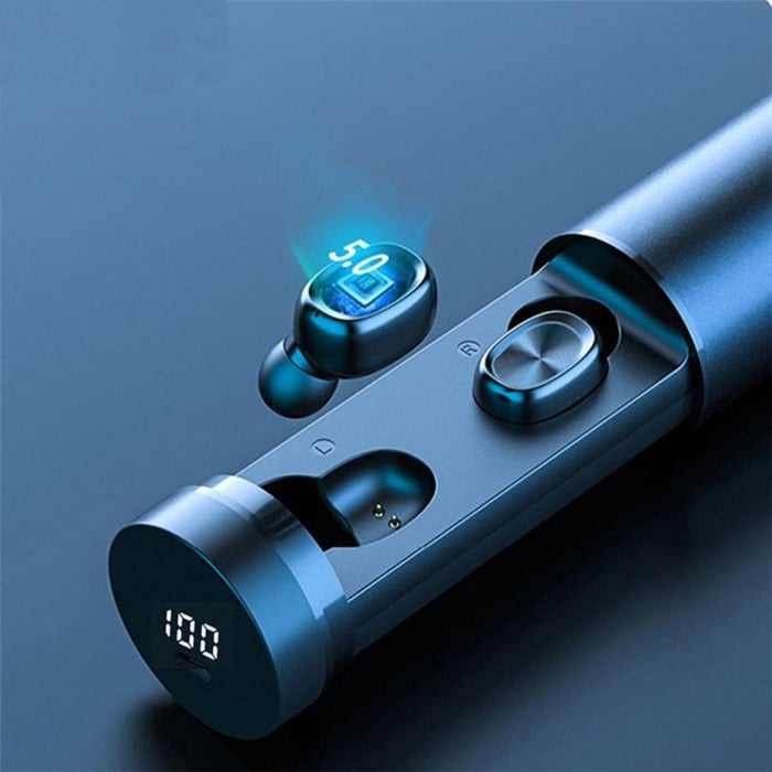 T8 Ninja Dragons True Wireless Bluetooth 5.0 Earbuds: Clear and Distinct: metallic blue, black wireless earbuds with charging