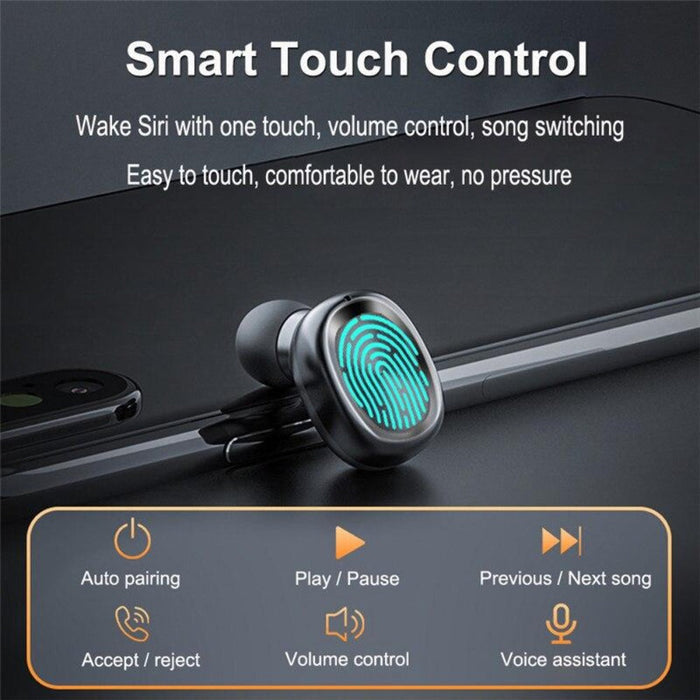 T8 Ninja Dragons True Wireless Bluetooth 5.0 Earbuds: Clear and Distinct: metallic blue, black wireless earbuds with charging