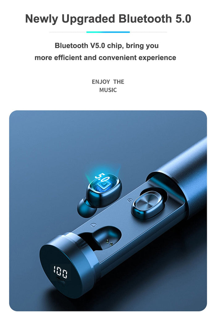 T8 Ninja Dragons True Wireless Bluetooth 5.0 Earbuds: Clear and Distinct: metallic blue, black wireless earbuds with charging
