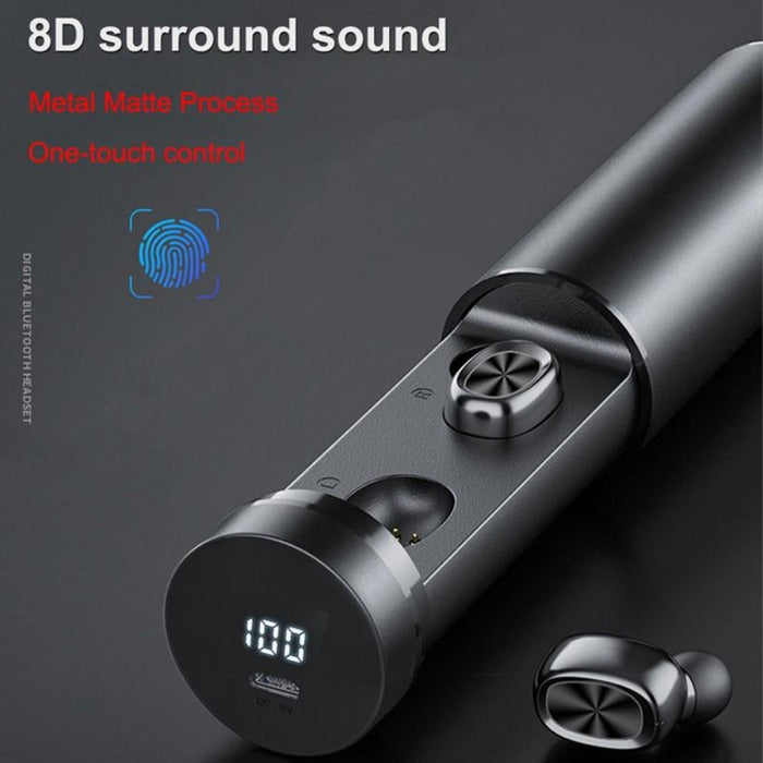 T8 Ninja Dragons True Wireless Bluetooth 5.0 Earbuds: Clear and Distinct: metallic blue, black wireless earbuds with charging