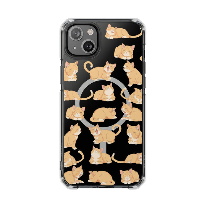 Tabby Feline Design Magnetic Case for iPhone 14 and 15 Series: black, orange orange cats, cartoon kawaii style
