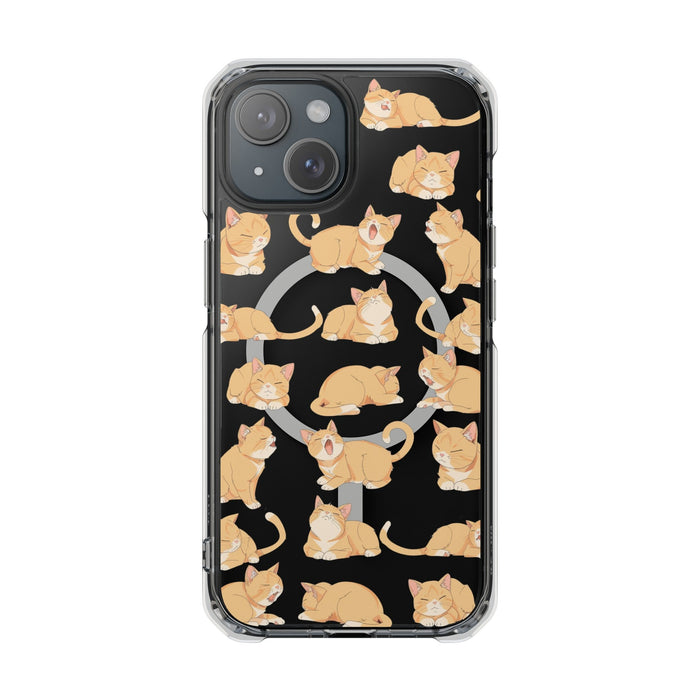Tabby Feline Design Magnetic Case for iPhone 14 and 15 Series: black, orange orange cats, cartoon kawaii style