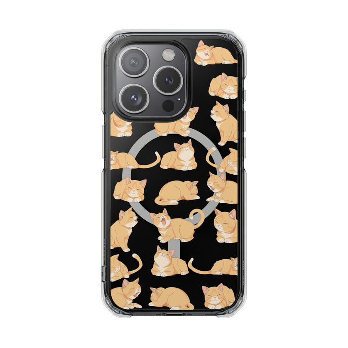 Tabby Feline Design Magnetic Case for iPhone 14 and 15 Series: black, orange orange cats, cartoon kawaii style