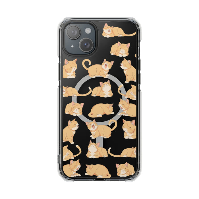 Tabby Feline Design Magnetic Case for iPhone 14 and 15 Series: black, orange orange cats, cartoon kawaii style