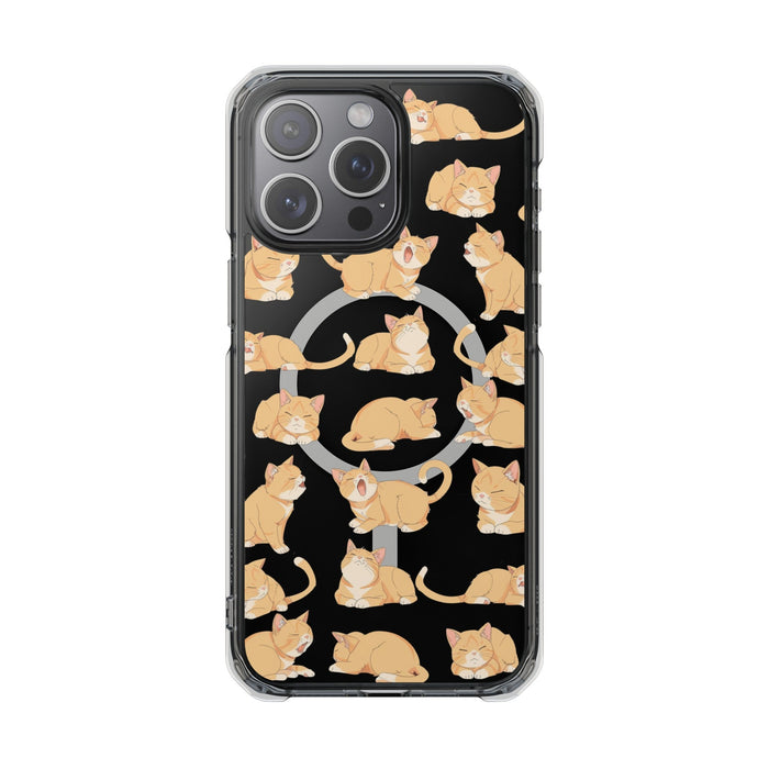 Tabby Feline Design Magnetic Case for iPhone 14 and 15 Series: black, orange orange cats, cartoon kawaii style