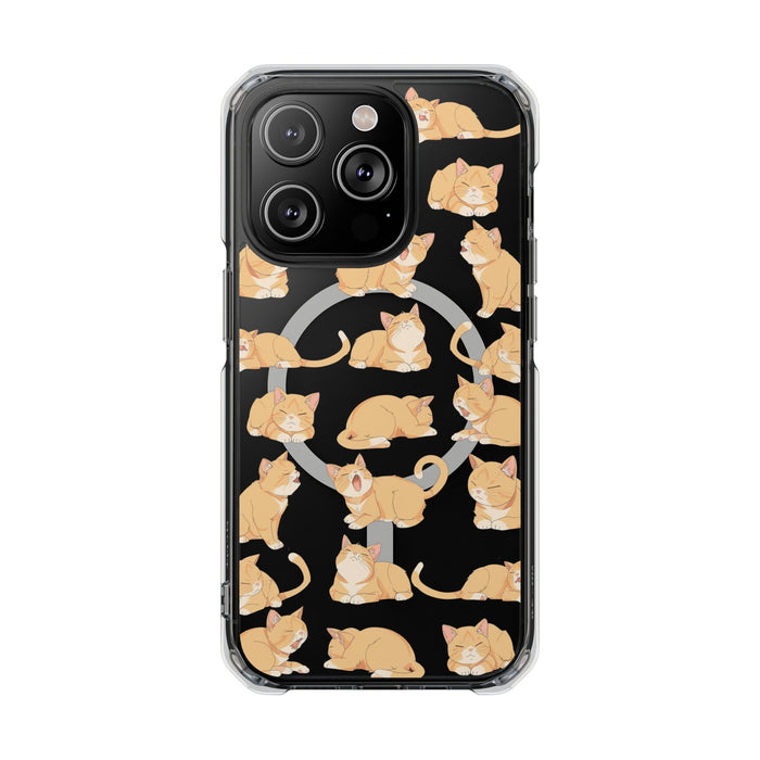 Tabby Feline Design Magnetic Case for iPhone 14 and 15 Series: black, orange orange cats, cartoon kawaii style