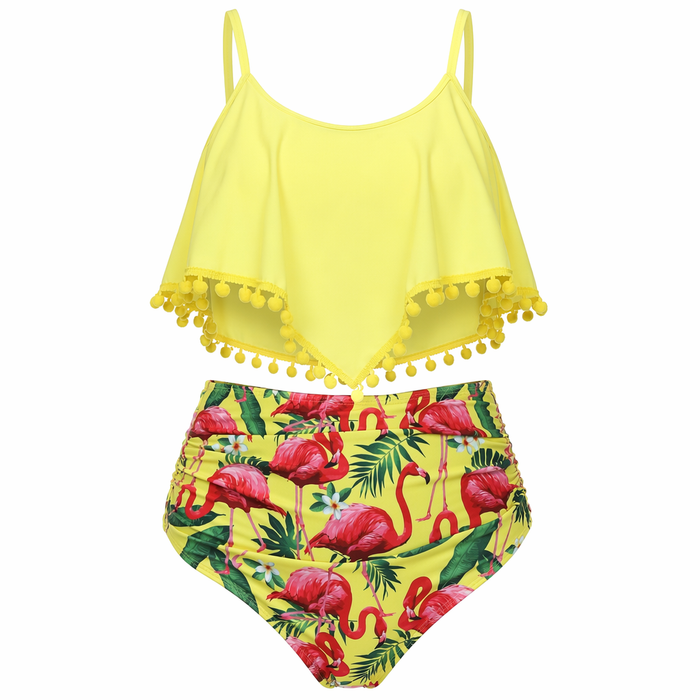 Tankini Set with Yellow Flamingo Print Default