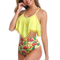Tankini Set with Yellow Flamingo Print: yellow, pink flamingo tropical print, bright tropical style