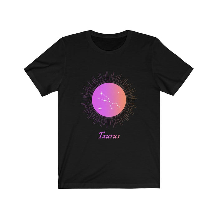 Taurus Women's Zodiac Gradient Tee: black, purple Taurus zodiac sign, zodiac-themed graphic style