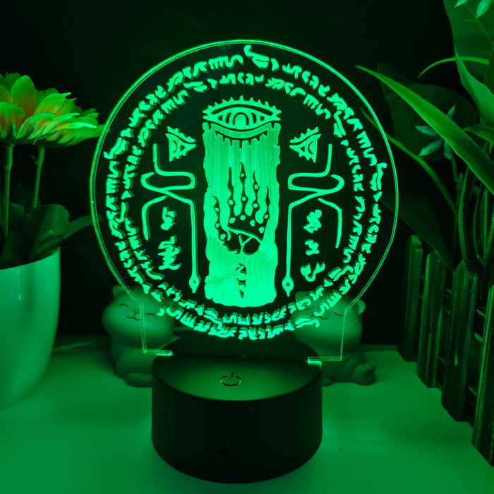 Tears of the Kingdom Night Light: neon green, black mystical eye and hands symbol, occult, graphic style