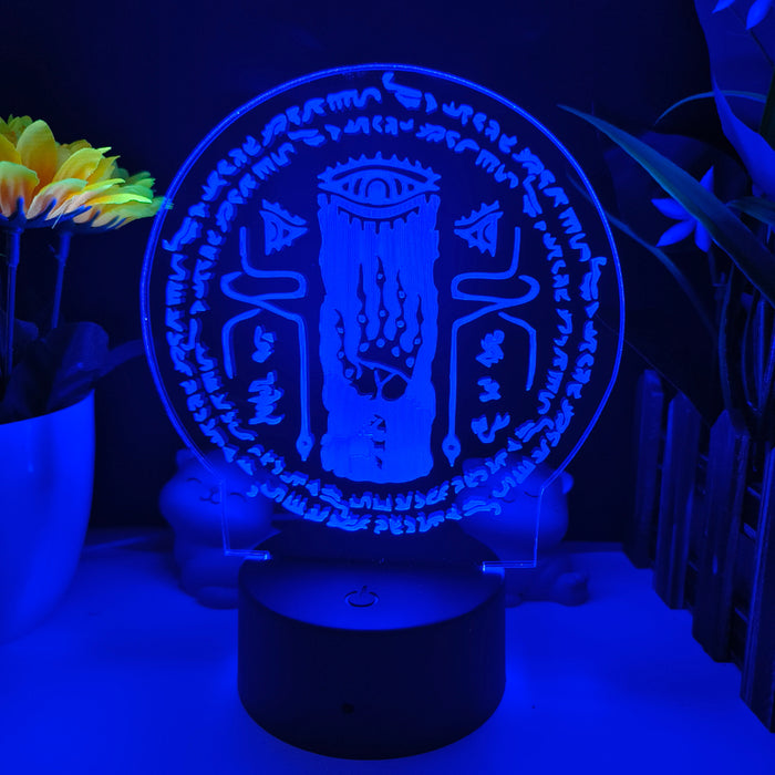 Tears of the Kingdom Night Light: neon green, black mystical eye and hands symbol, occult, graphic style