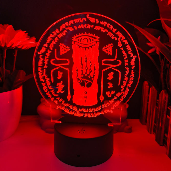 Tears of the Kingdom Night Light: neon green, black mystical eye and hands symbol, occult, graphic style