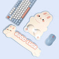 The Rabbit Keyboard Wrist Rest & Mousepad: light blue, white cute white rabbit character, kawaii cartoon style