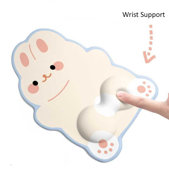 The Rabbit Keyboard Wrist Rest & Mousepad: light blue, white cute white rabbit character, kawaii cartoon style